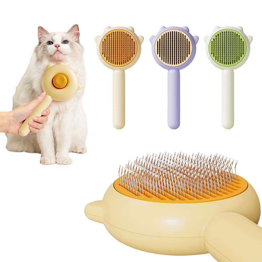 Shedless brush shown in three colourways with a cat